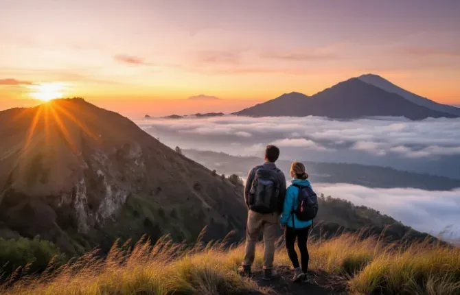 Scenic sunrise view from Mount Batur hike